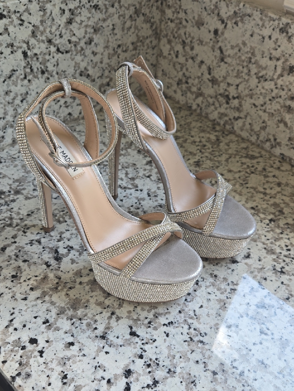 Marciana Steve Madden Silver Rhinestone Platform Sandals
